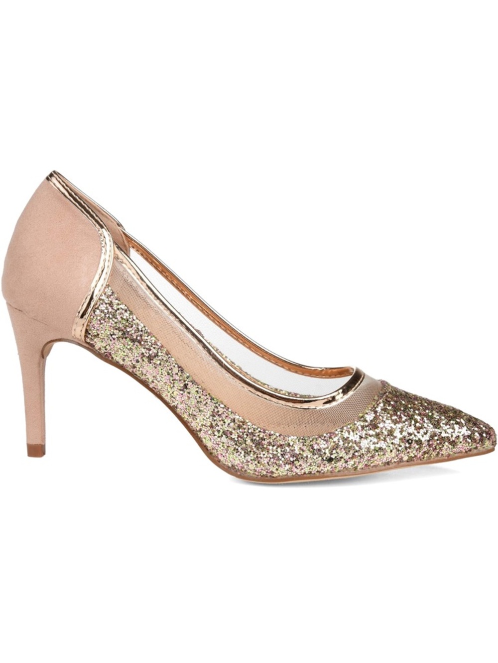 Rose Gold Glitter & Suede Heels